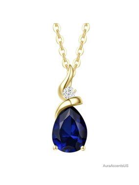14k Solid Yellow Gold Pear Shape Diamond Pendant Necklace with Chain